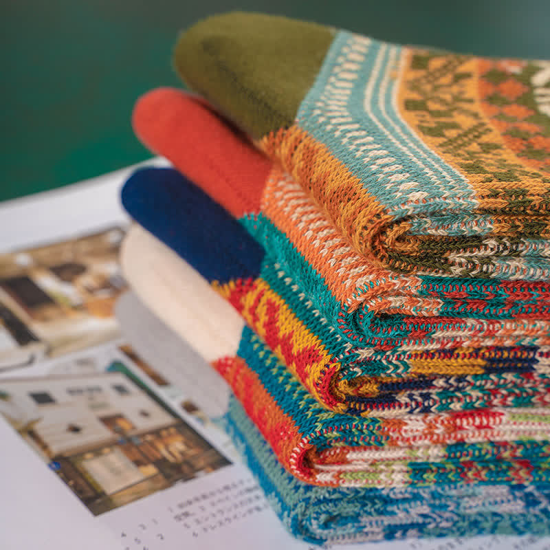 Men's Bold Colorful Knit Pattern Cotton Socks - image 9
