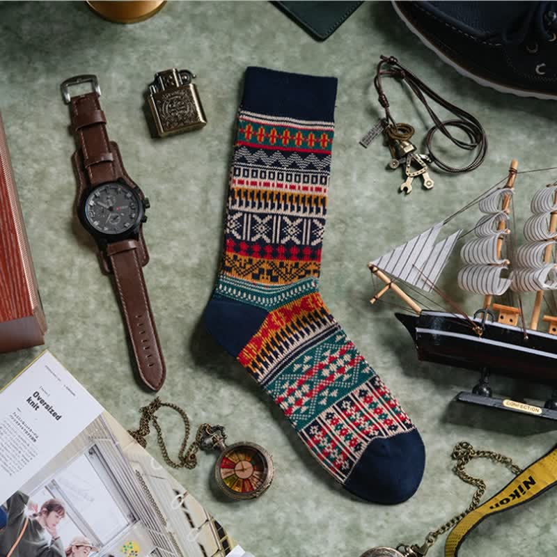 Men's Bold Colorful Knit Pattern Cotton Socks - image 8