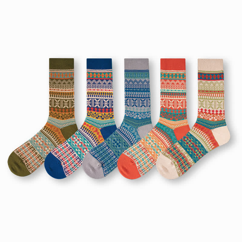 Men's Bold Colorful Knit Pattern Cotton Socks - image 1