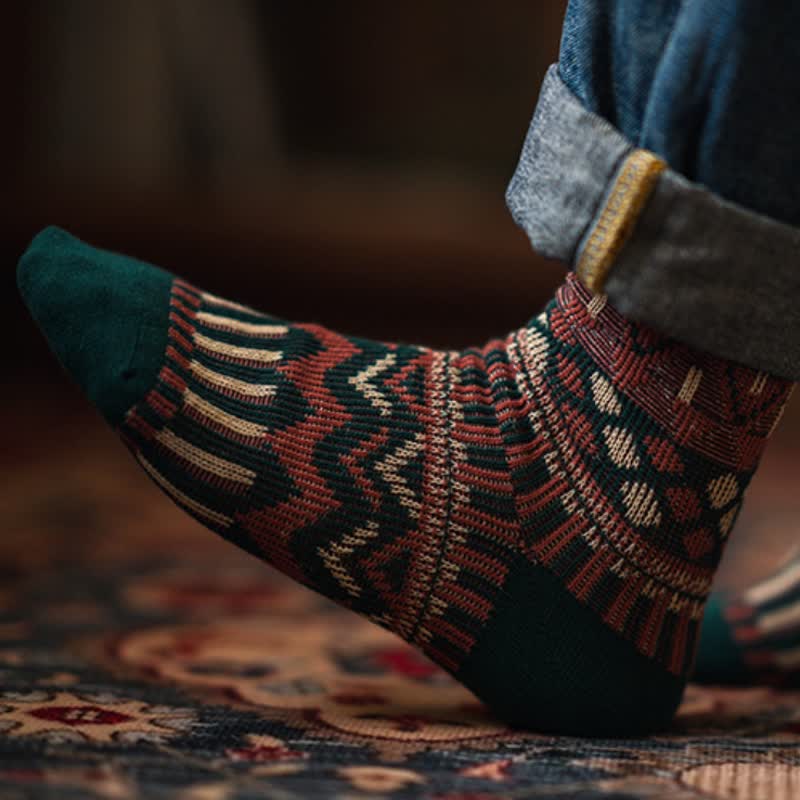 Colored Tribal-Like Pattern Cotton Socks - image 4