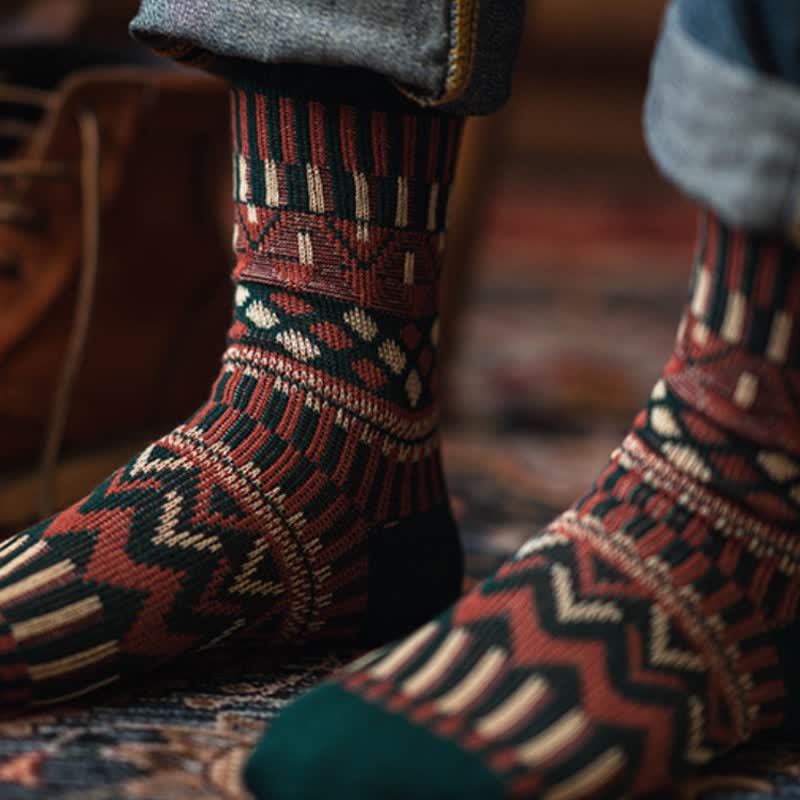 Colored Tribal-Like Pattern Cotton Socks - image 3