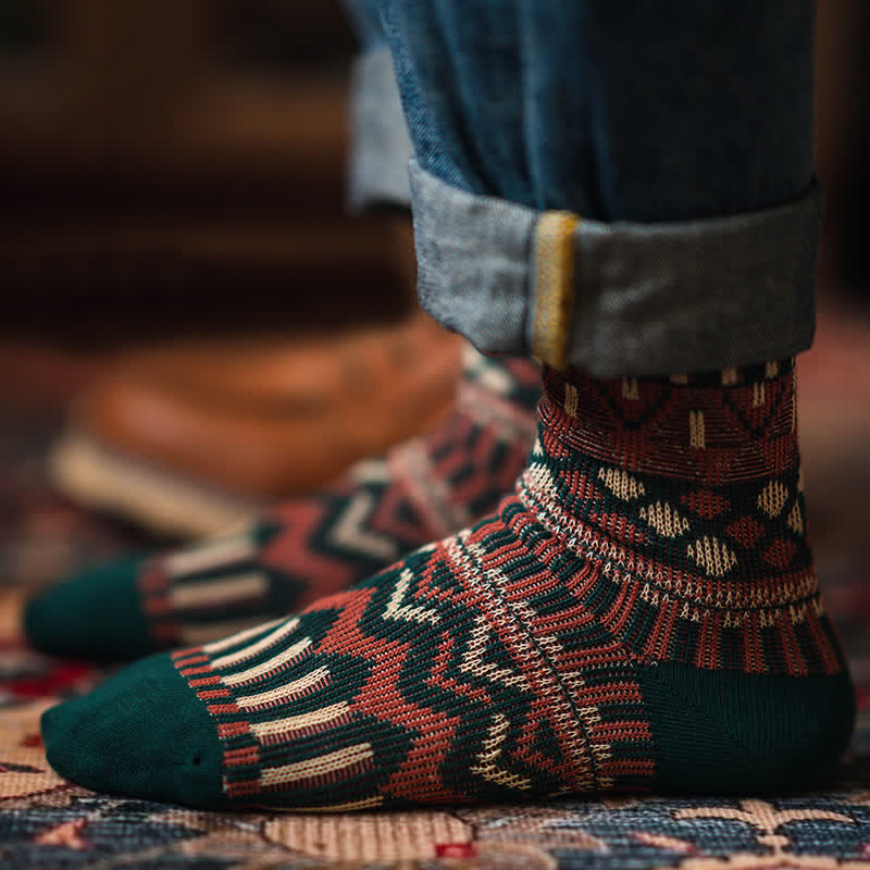 Colored Tribal-Like Pattern Cotton Socks - image 0