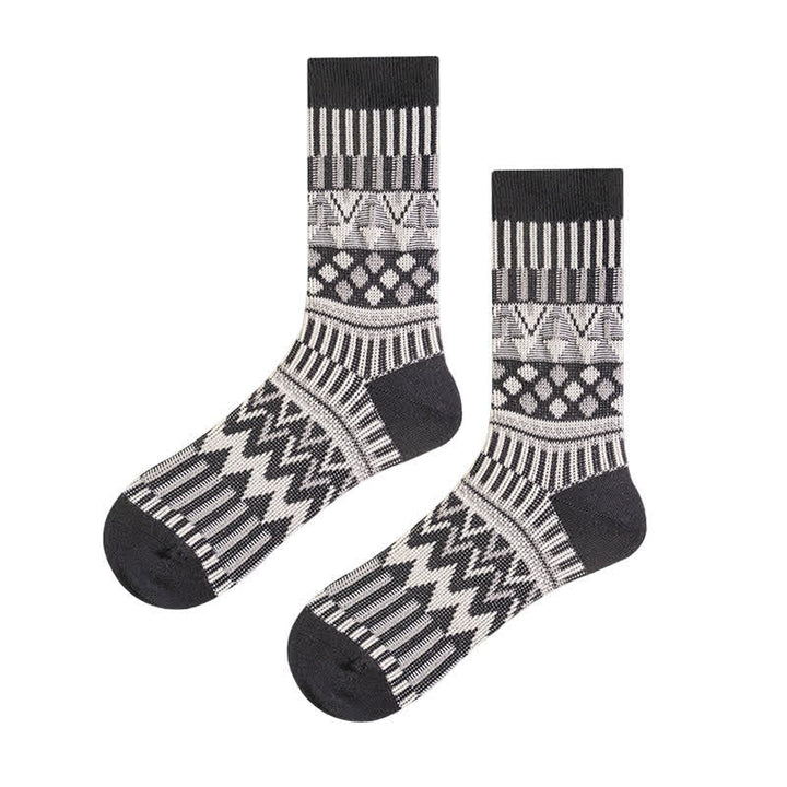 Colored Tribal-Like Pattern Cotton Socks - Black - 6 Pairs - One Size (US 6 - US 10) - image 13