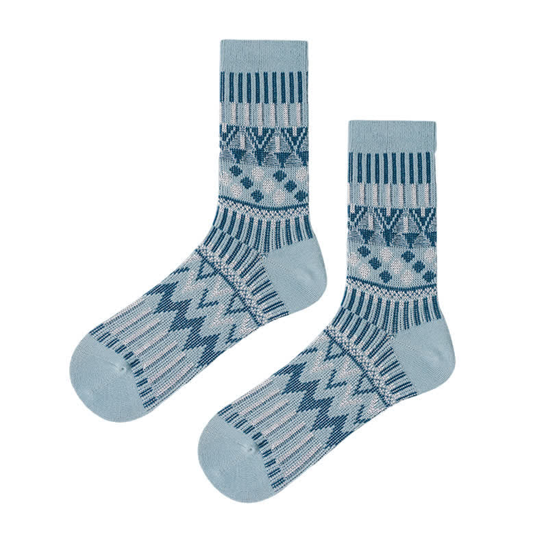 Colored Tribal-Like Pattern Cotton Socks - Sky Blue - 6 Pairs - One Size (US 6 - US 10) - image 11