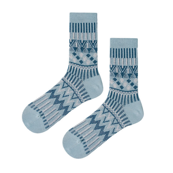 Colored Tribal-Like Pattern Cotton Socks - Sky Blue - 6 Pairs - One Size (US 6 - US 10) - image 11
