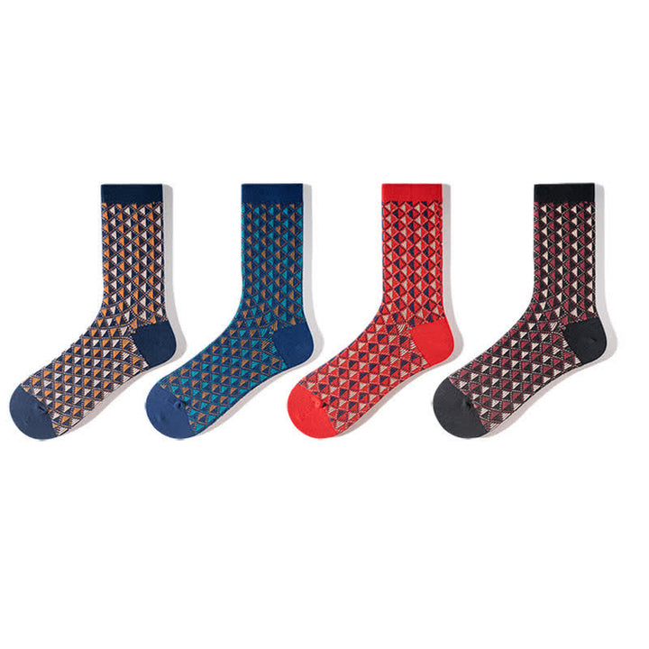 Contrasting Colors Triangle Pattern Cotton Socks - image 1