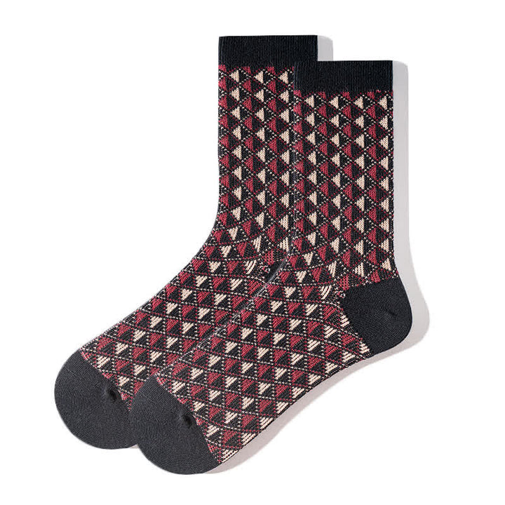 Contrasting Colors Triangle Pattern Cotton Socks - Black - 6 Pairs - One Size (US 5.5 - US 10) - image 9
