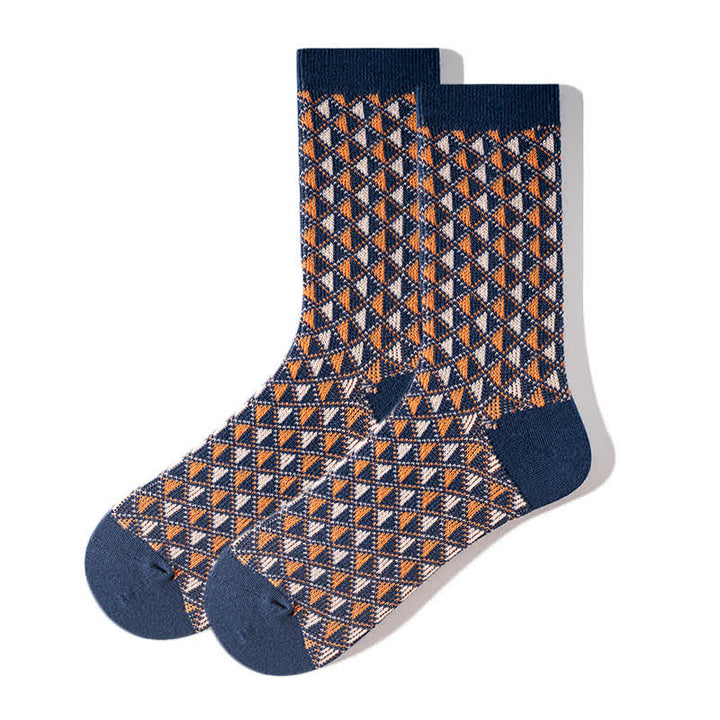 Contrasting Colors Triangle Pattern Cotton Socks - Navy - 6 Pairs - One Size (US 5.5 - US 10) - image 11