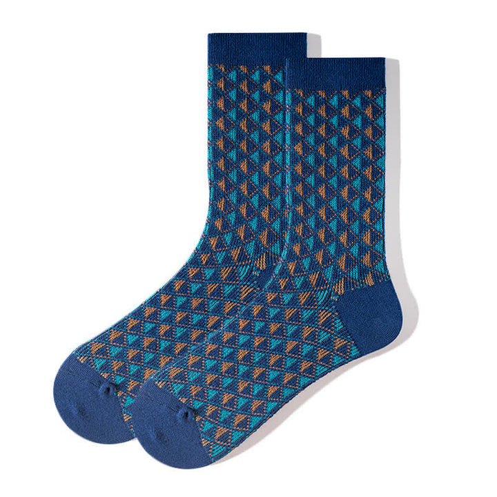 Contrasting Colors Triangle Pattern Cotton Socks - Blue - 6 Pairs - One Size (US 5.5 - US 10) - image 2