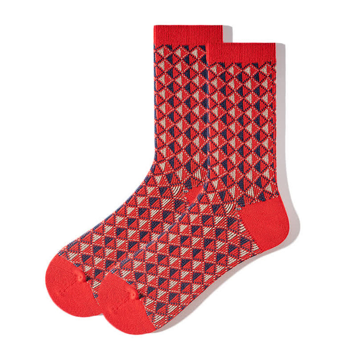 Contrasting Colors Triangle Pattern Cotton Socks - Red - 6 Pairs - One Size (US 5.5 - US 10) - image 10