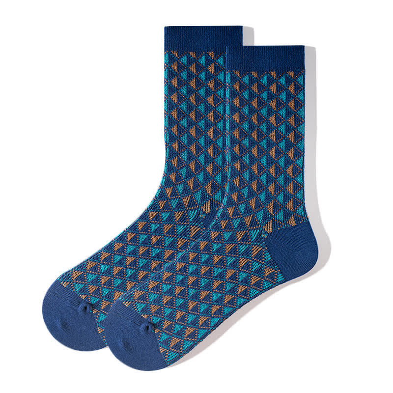 Contrasting Colors Triangle Pattern Cotton Socks - Blue - 6 Pairs - One Size (US 5.5 - US 10) - image 2