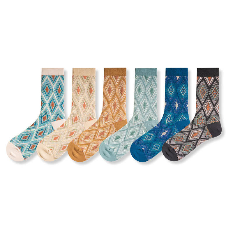 Trendy Funny Mosaic Diamond Cotton Socks - image 1