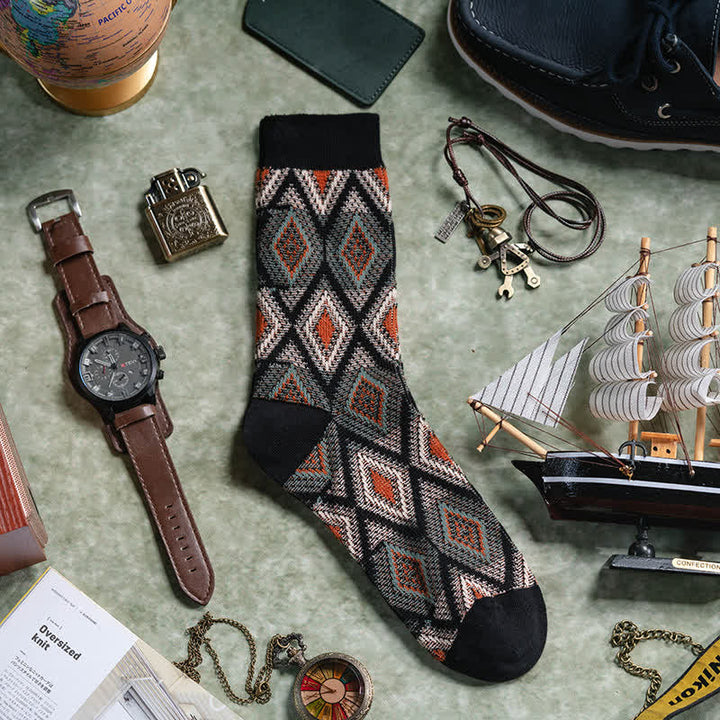 Trendy Funny Mosaic Diamond Cotton Socks - image 3