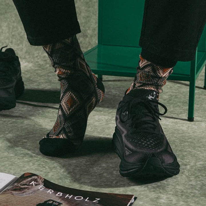 Trendy Funny Mosaic Diamond Cotton Socks - image 4