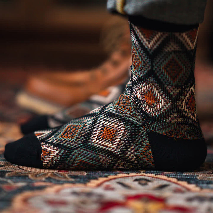 Trendy Funny Mosaic Diamond Cotton Socks - image 0