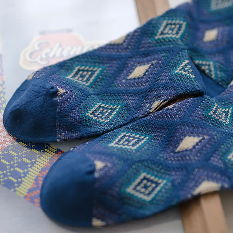 Trendy Funny Mosaic Diamond Cotton Socks - image 10