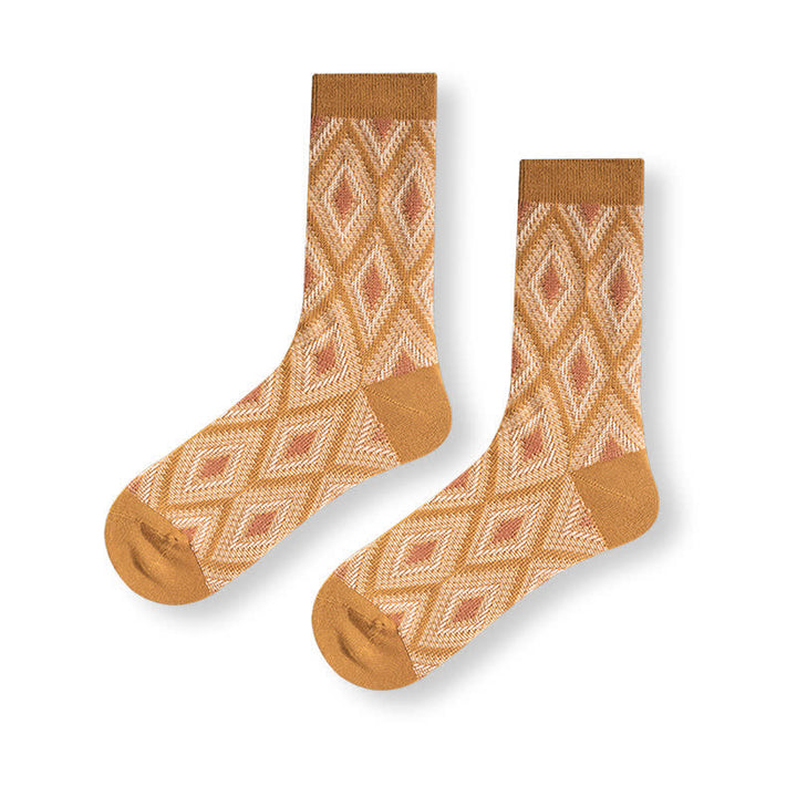 Trendy Funny Mosaic Diamond Cotton Socks - Yellow - 6 Pairs - One Size (US 6 - US 10) - image 12