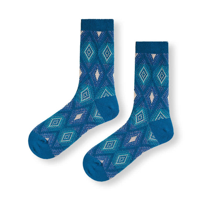 Trendy Funny Mosaic Diamond Cotton Socks - Dark Blue - 6 Pairs - One Size (US 6 - US 10) - image 14