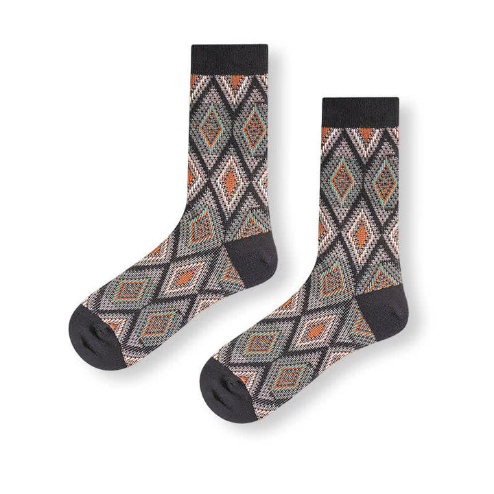 Trendy Funny Mosaic Diamond Cotton Socks - Black - 6 Pairs - One Size (US 6 - US 10) - image 2