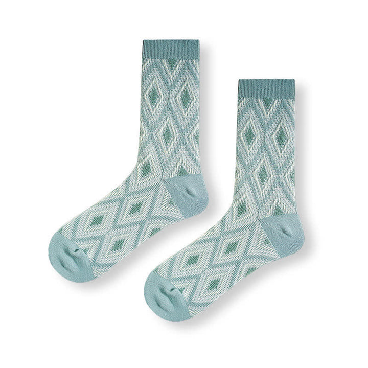 Trendy Funny Mosaic Diamond Cotton Socks - Greyish-green - 6 Pairs - One Size (US 6 - US 10) - image 13