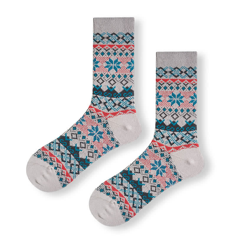 Dazzeling Retro Native Style Cotton Crew Socks - Gray - 6 Pairs - One Size (US 6.5 - US 10) - image 2