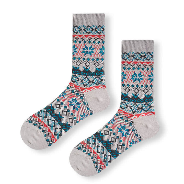 Dazzeling Retro Native Style Cotton Crew Socks - Gray - 6 Pairs - One Size (US 6.5 - US 10) - image 2