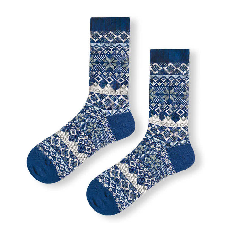 Dazzeling Retro Native Style Cotton Crew Socks - Navy - 6 Pairs - One Size (US 6.5 - US 10) - image 11