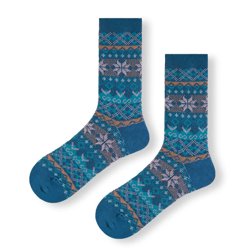 Dazzeling Retro Native Style Cotton Crew Socks - Blue - 6 Pairs - One Size (US 6.5 - US 10) - image 12