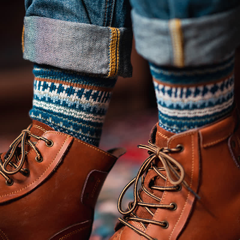 Men's Ethnic Style Geometric Pattern Cotton Socks - image 2