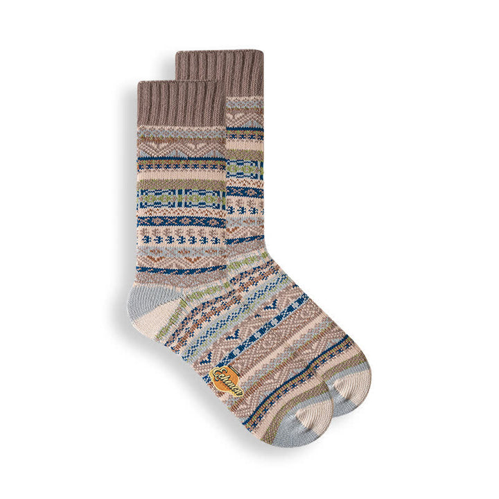 Men's Ethnic Style Geometric Pattern Cotton Socks - Khaki - 6 Pairs - One Size (US 6.5 - US 10) - image 7