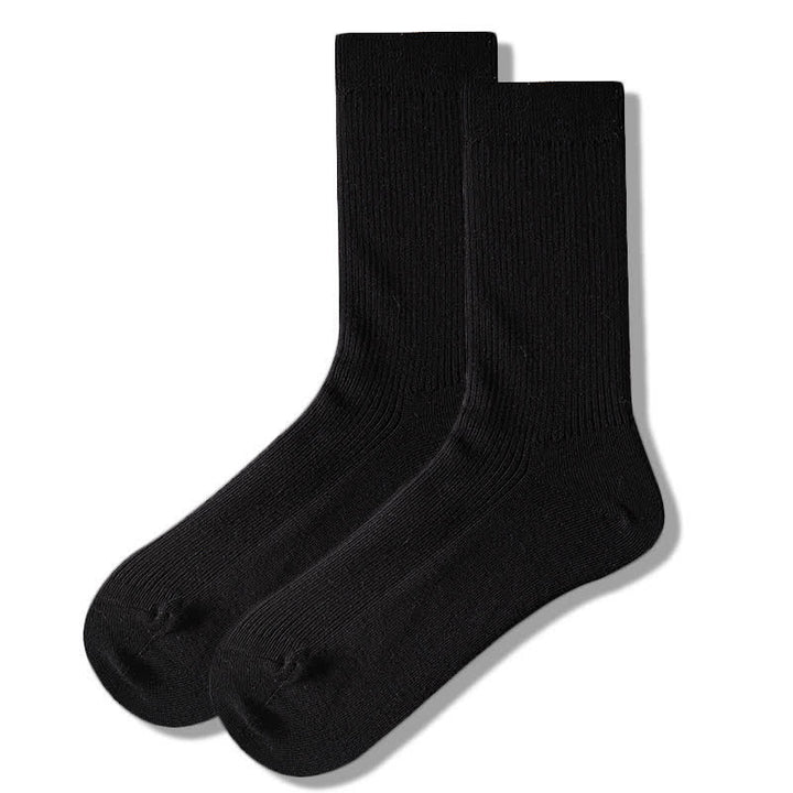 Men's Cozy Solid Color Ribbed Cotton Socks - Black - 6 Pairs - One Size (US 6.5 - US 10) - image 9