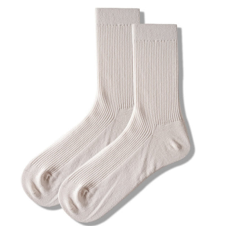 Men's Cozy Solid Color Ribbed Cotton Socks - White - 6 Pairs - One Size (US 6.5 - US 10) - image 2