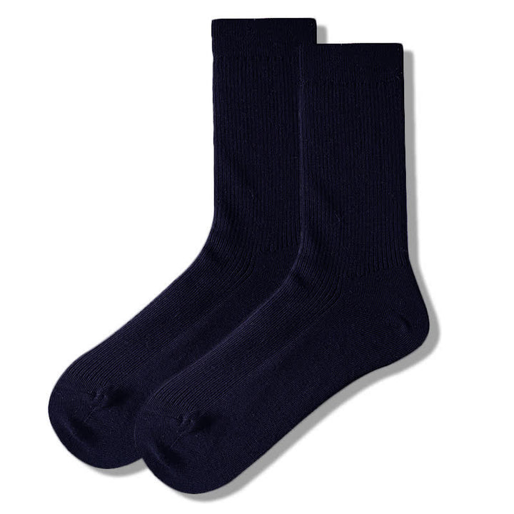 Men's Cozy Solid Color Ribbed Cotton Socks - Navy - 6 Pairs - One Size (US 6.5 - US 10) - image 13