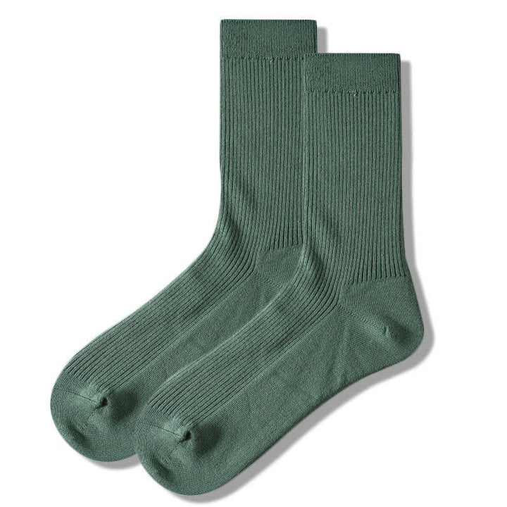 Men's Cozy Solid Color Ribbed Cotton Socks - Green - 6 Pairs - One Size (US 6.5 - US 10) - image 12