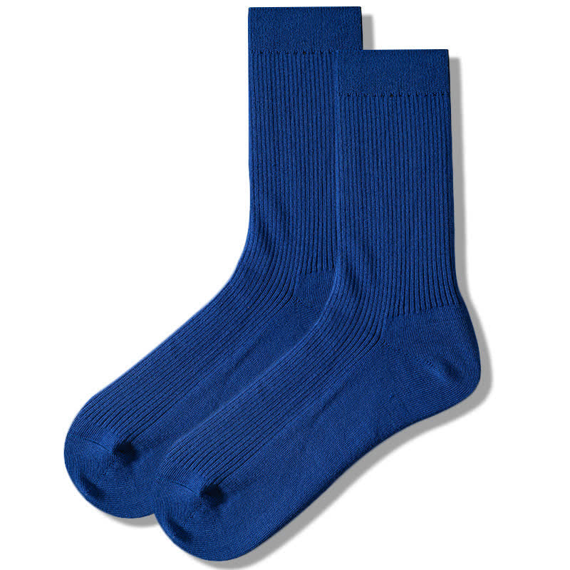 Men's Cozy Solid Color Ribbed Cotton Socks - Blue - 6 Pairs - One Size (US 6.5 - US 10) - image 11