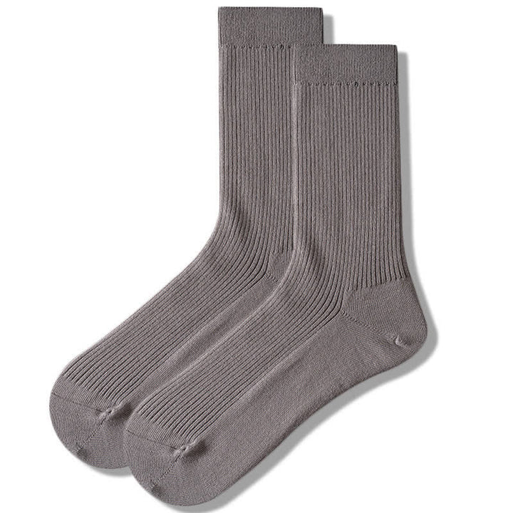 Men's Cozy Solid Color Ribbed Cotton Socks - Gray - 6 Pairs - One Size (US 6.5 - US 10) - image 10