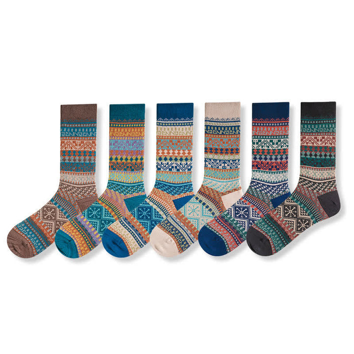 Vintage Tribal Geometric Patterns Cotton Socks - image 1