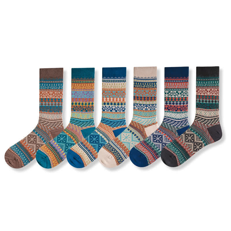 Vintage Tribal Geometric Patterns Cotton Socks - image 1