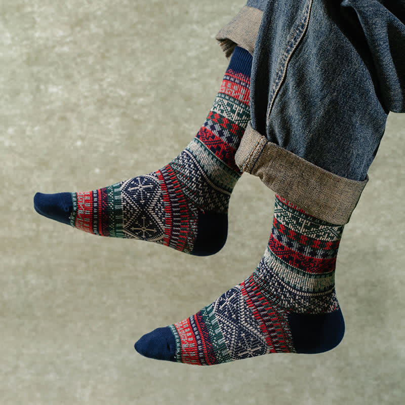 Vintage Tribal Geometric Patterns Cotton Socks - image 0