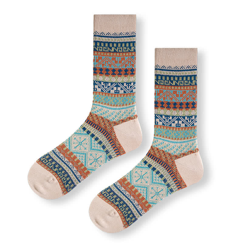Vintage Tribal Geometric Patterns Cotton Socks - Beige - 6 Pairs - One Size (US 6 - US 10) - image 16