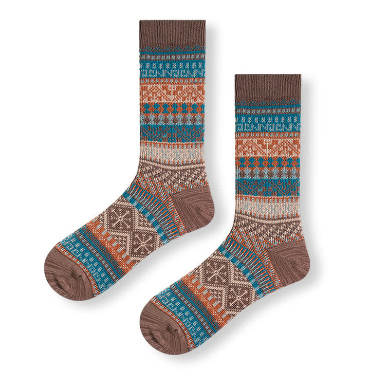 Vintage Tribal Geometric Patterns Cotton Socks - Coffee - 6 Pairs - One Size (US 6 - US 10) - image 13