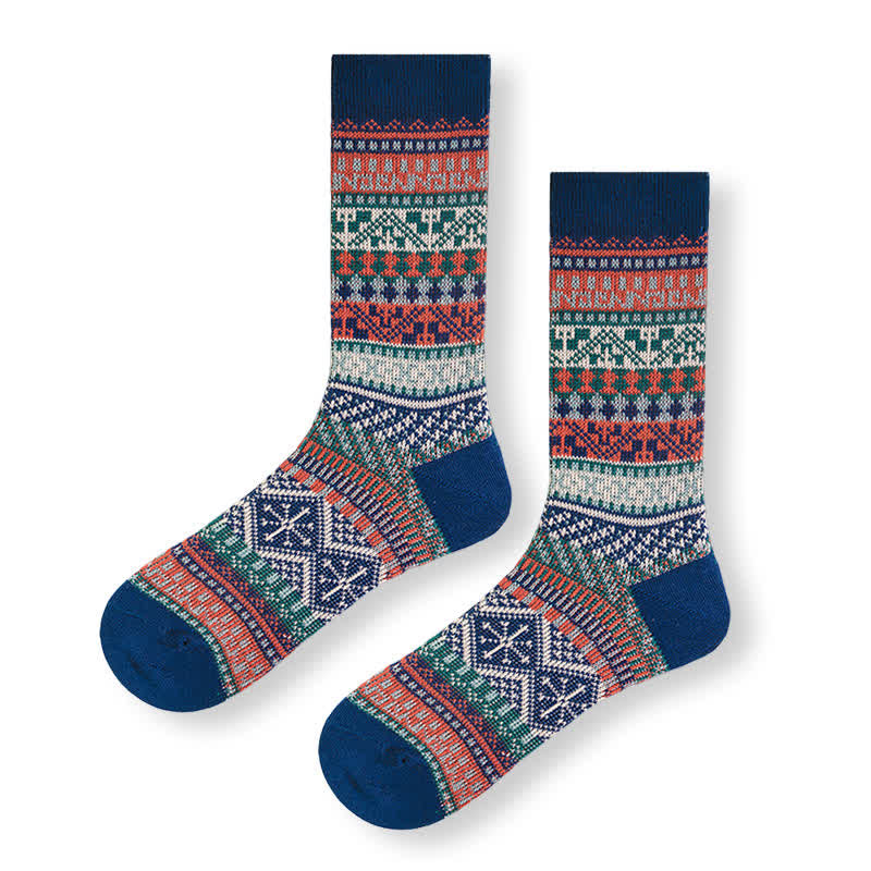 Vintage Tribal Geometric Patterns Cotton Socks - Navy - 6 Pairs - One Size (US 6 - US 10) - image 2
