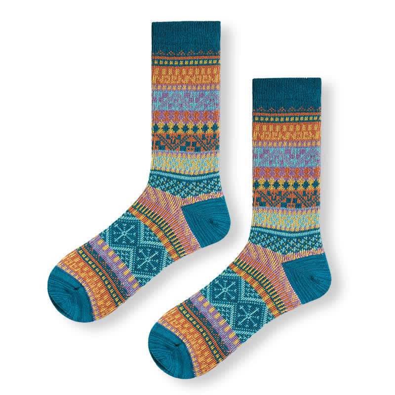 Vintage Tribal Geometric Patterns Cotton Socks - Teal - 6 Pairs - One Size (US 6 - US 10) - image 14