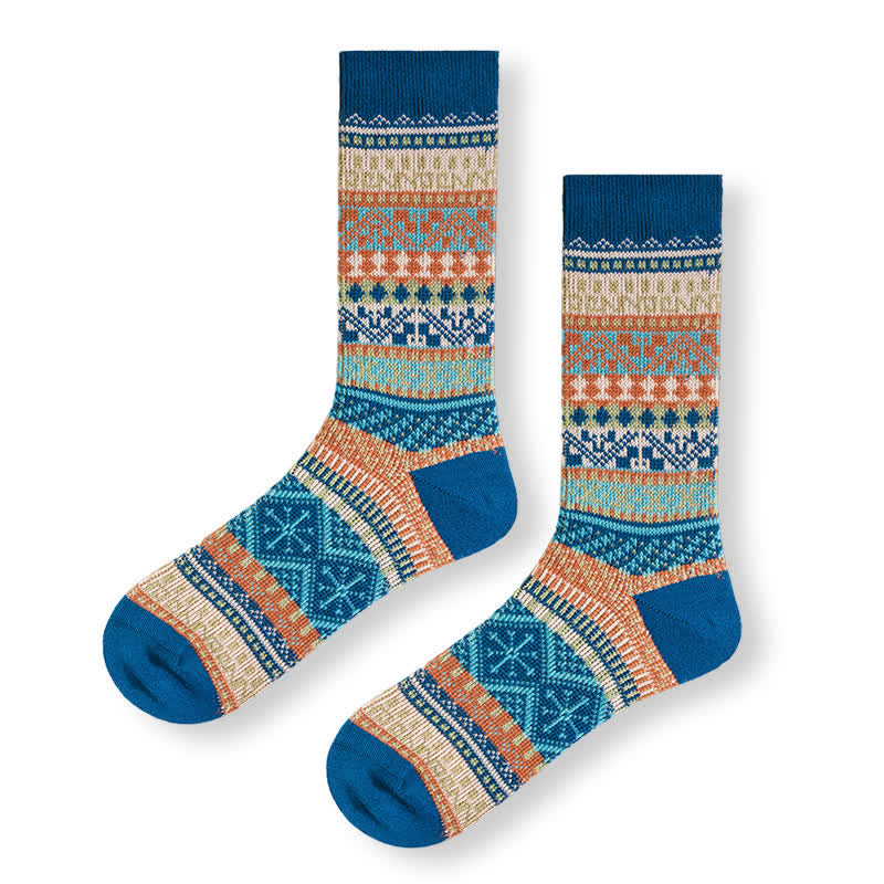 Vintage Tribal Geometric Patterns Cotton Socks - Blue - 6 Pairs - One Size (US 6 - US 10) - image 15