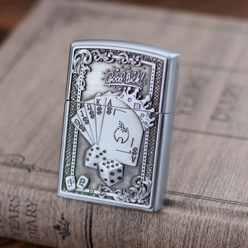 Lucky Poker Grinding Wheel Refillable Butane Lighter - Silver - image 8
