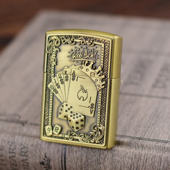 Lucky Poker Grinding Wheel Refillable Butane Lighter - Gold - image 0