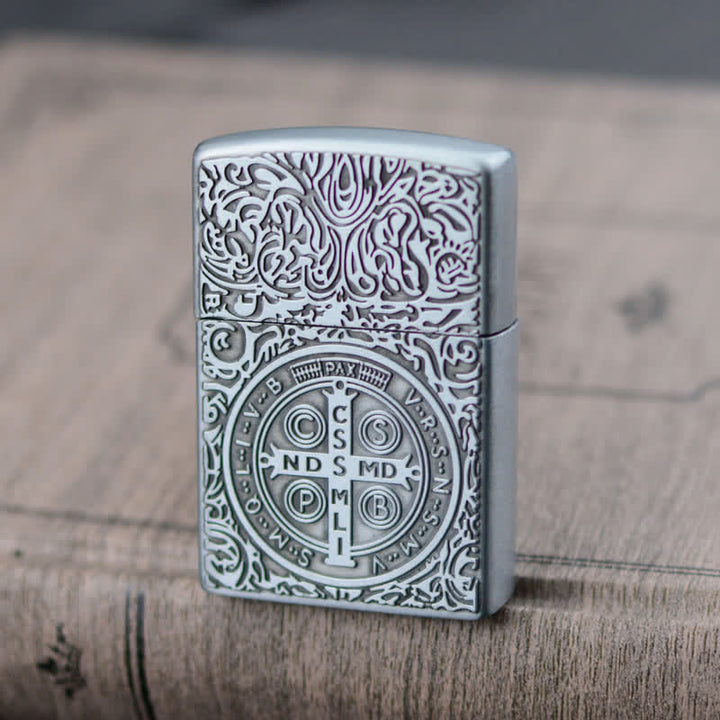 Carving Cross Grinding Wheel Refillable Butane Lighter - Silver - image 6