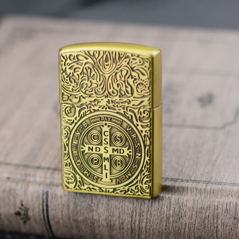 Carving Cross Grinding Wheel Refillable Butane Lighter - Gold - image 0