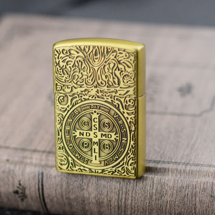 Carving Cross Grinding Wheel Refillable Butane Lighter - Gold - image 0