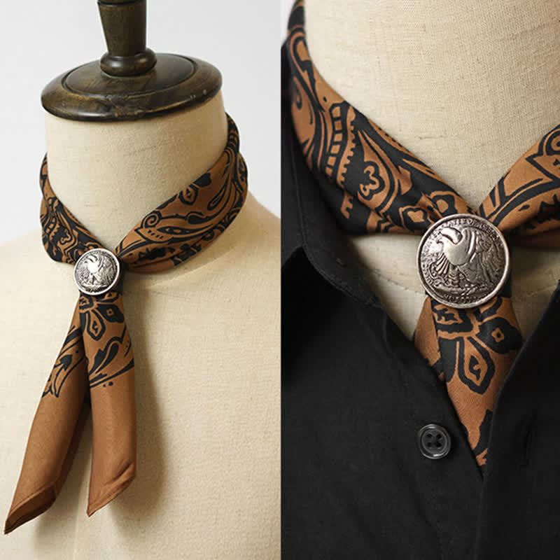 Retro Paisley Pattern Square Scarf with Scarf Buckle - Brown - image 0